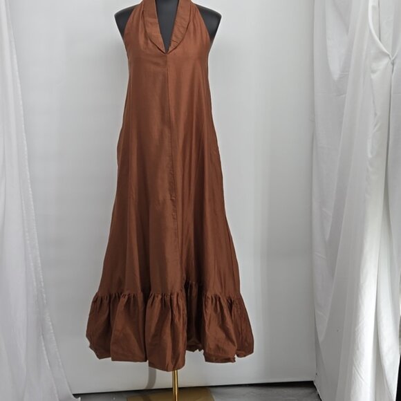Nikita Mhaisaikar Brown Dress Elegant Brown Halter Maxi Dress Size 8 - Picture 5 of 14